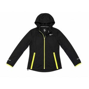 Nike Running Windbreaker Jacket Black Neon Yellow Detachable Hood Women's Medium